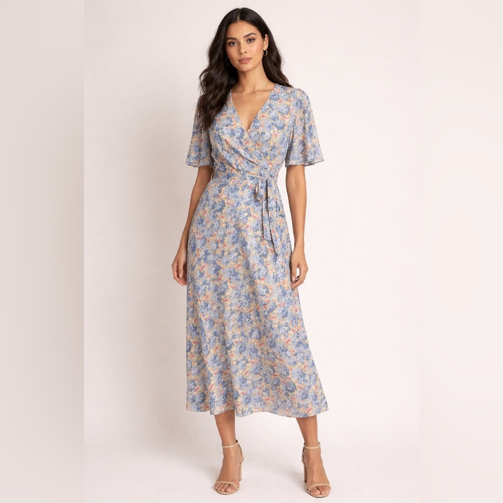Lauren Ralph Lauren Floral Georgette Faux Wrap Midi Dress - Picture 14 of 14